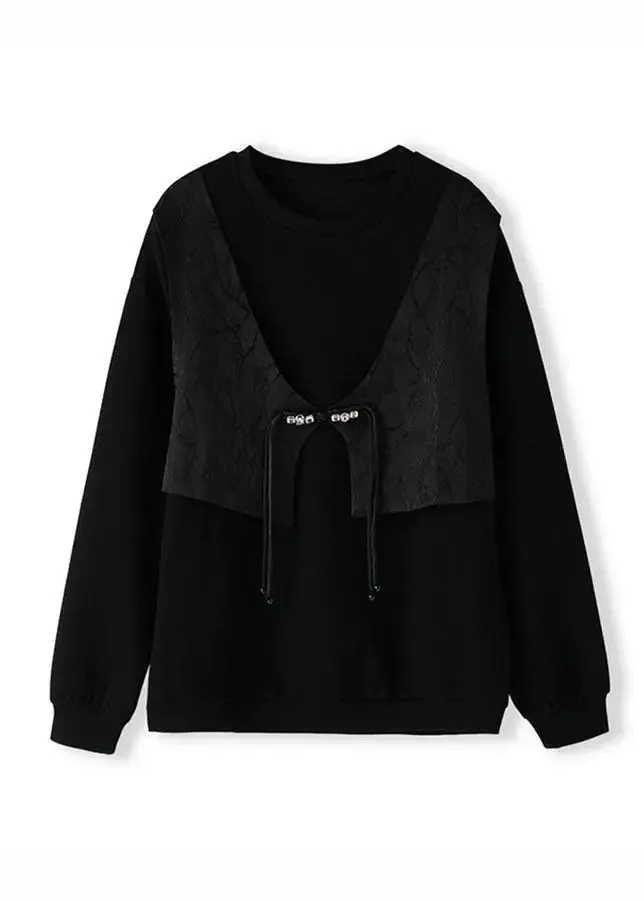 Black Button Patchwork Sweatshirts