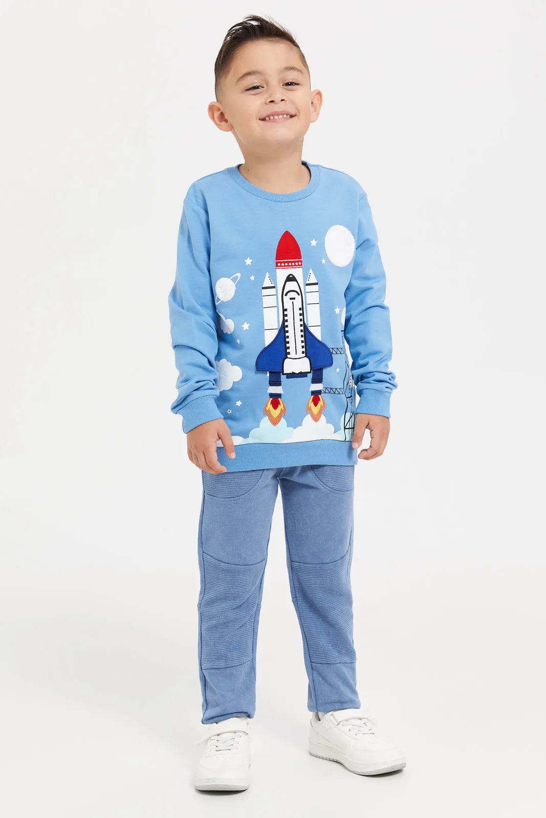 Boys Blue Printed Raglan Sweatshirt