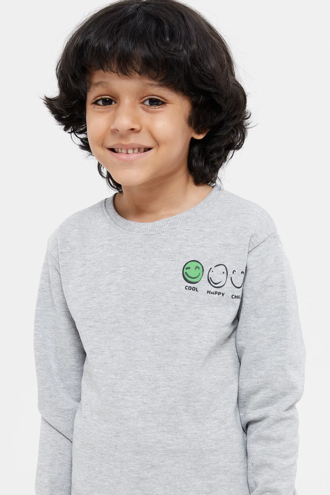 Boys Grey Printed Basic Sweatshirt