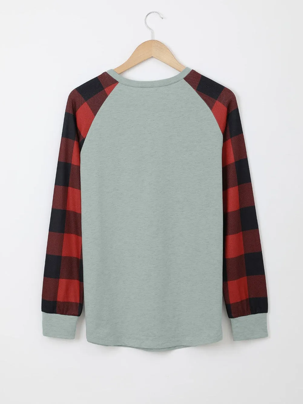 Buffalo Check Patchwork Round Neck Sweatshirt