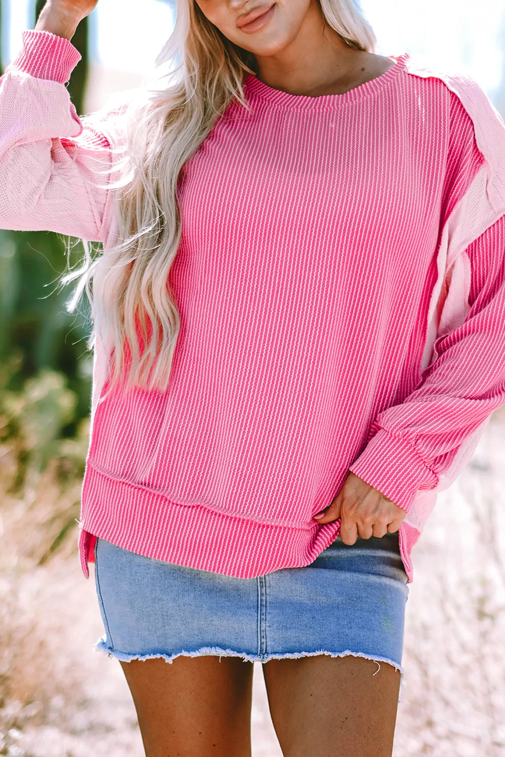 Cable Knit Colorblock Sweatshirt