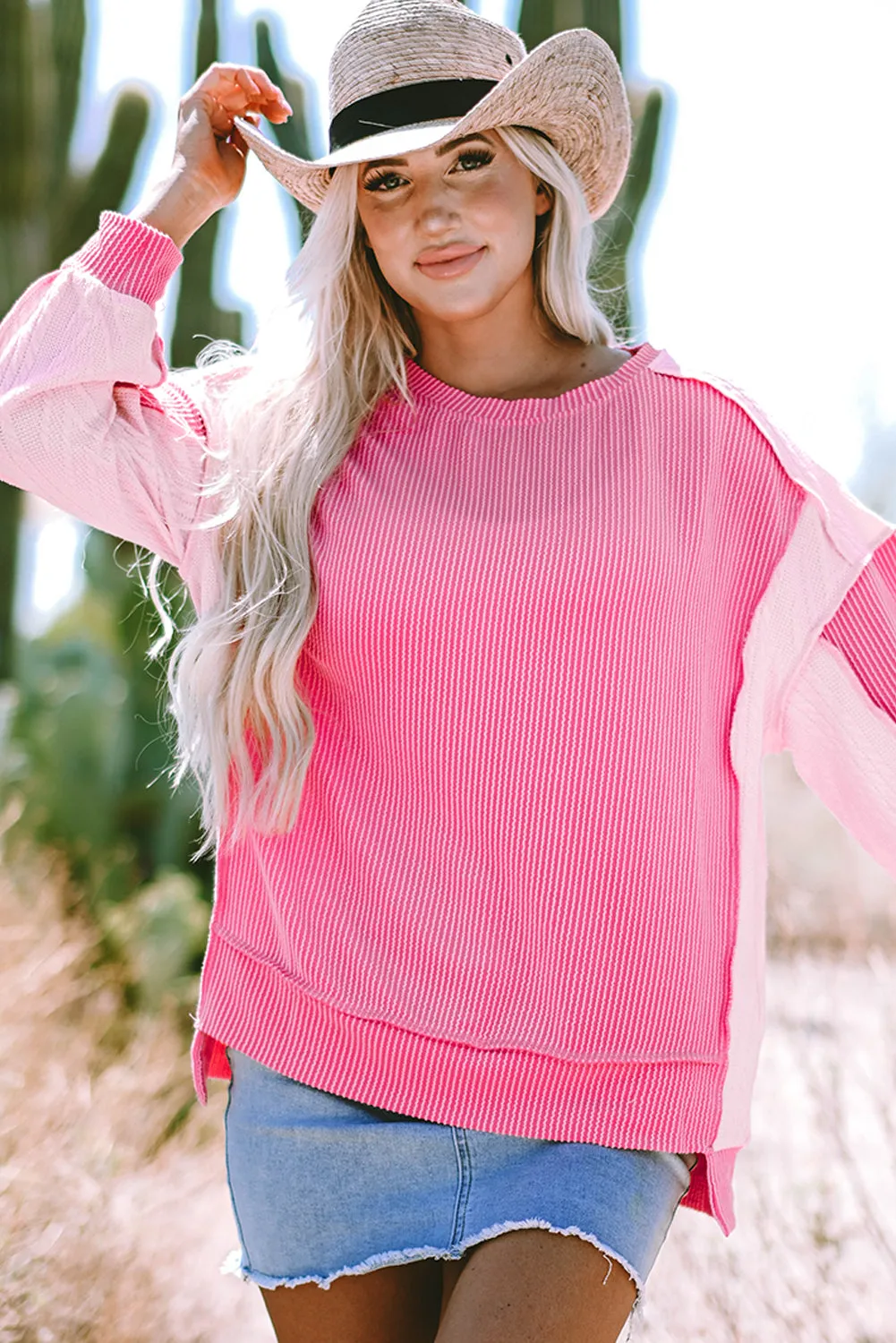 Cable Knit Colorblock Sweatshirt