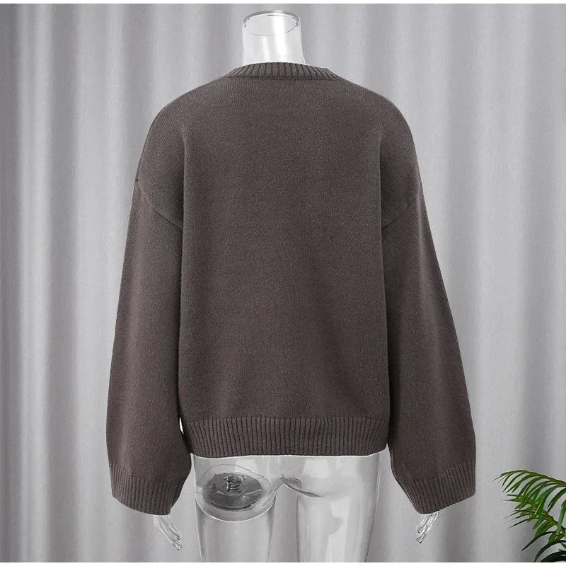 Casual Long Sleeved  Versatile Knitted Round Neck Sweater