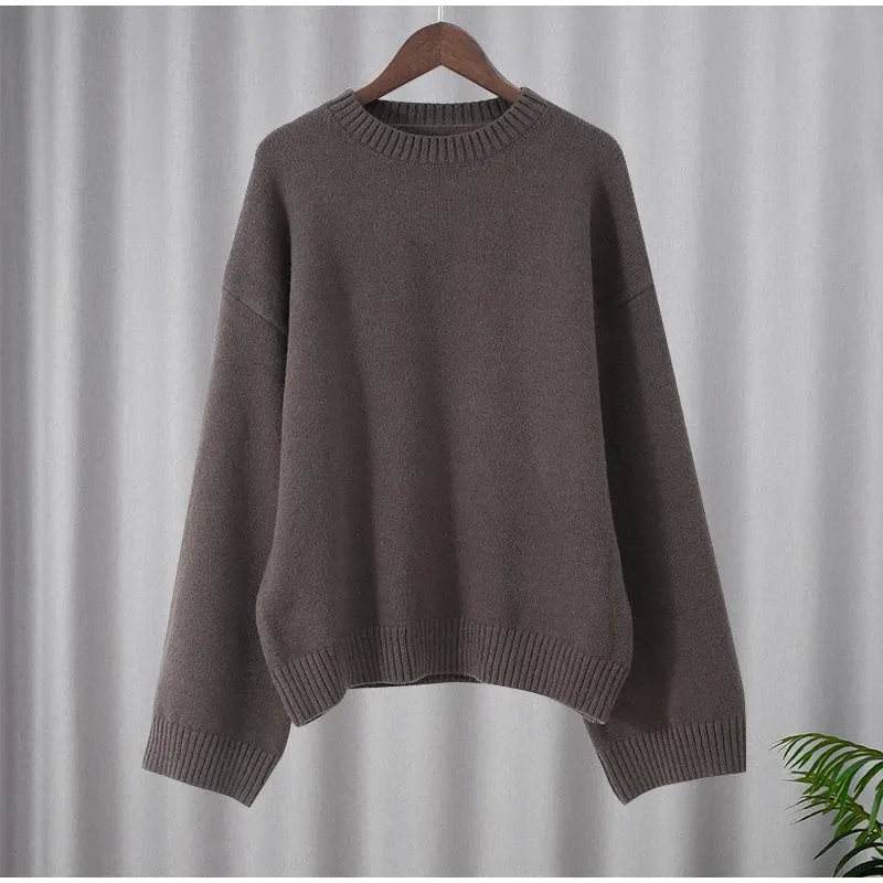 Casual Long Sleeved  Versatile Knitted Round Neck Sweater