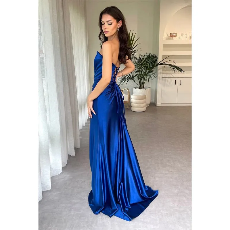 Chic & Modern V-neck Satin Pleats Long Gown Prom Dress