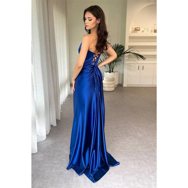 Chic & Modern V-neck Satin Pleats Long Gown Prom Dress