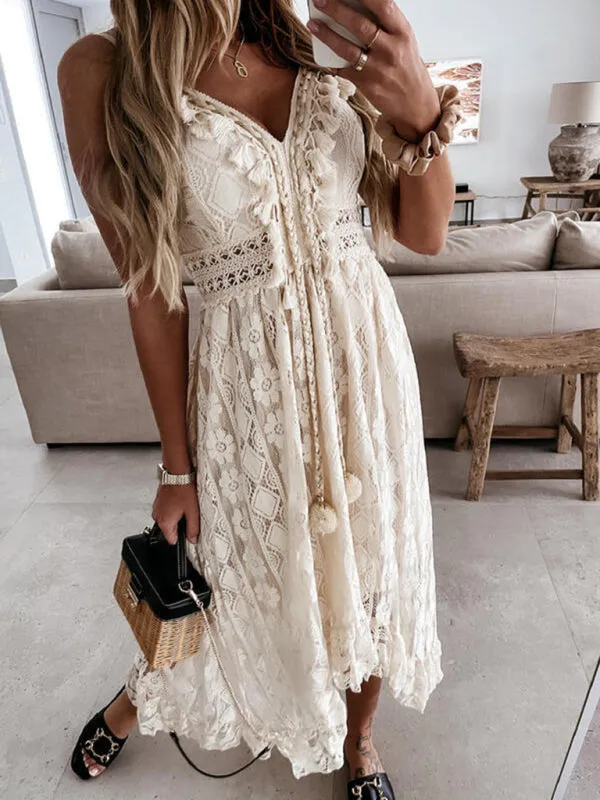 Chic Boho Lace Summer Midi Dress