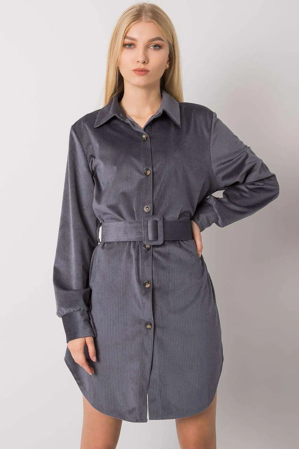 Chic Camel Button-Down Dress with Belt for Effortless Daywear Style