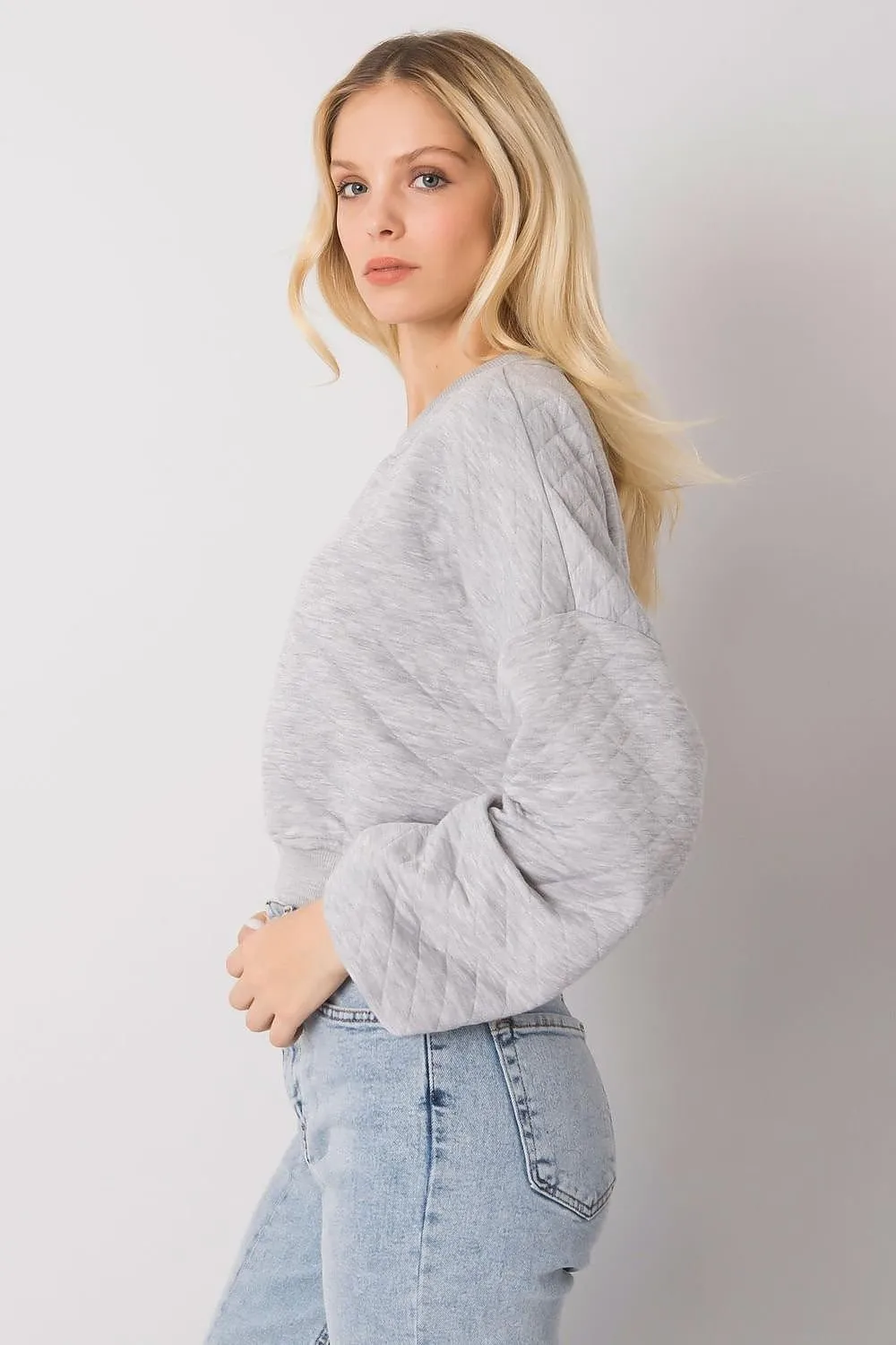 Chic Quilted Sleeve Sweatshirt - Luxurious Cotton Blend, Fashionable Ribbed Details