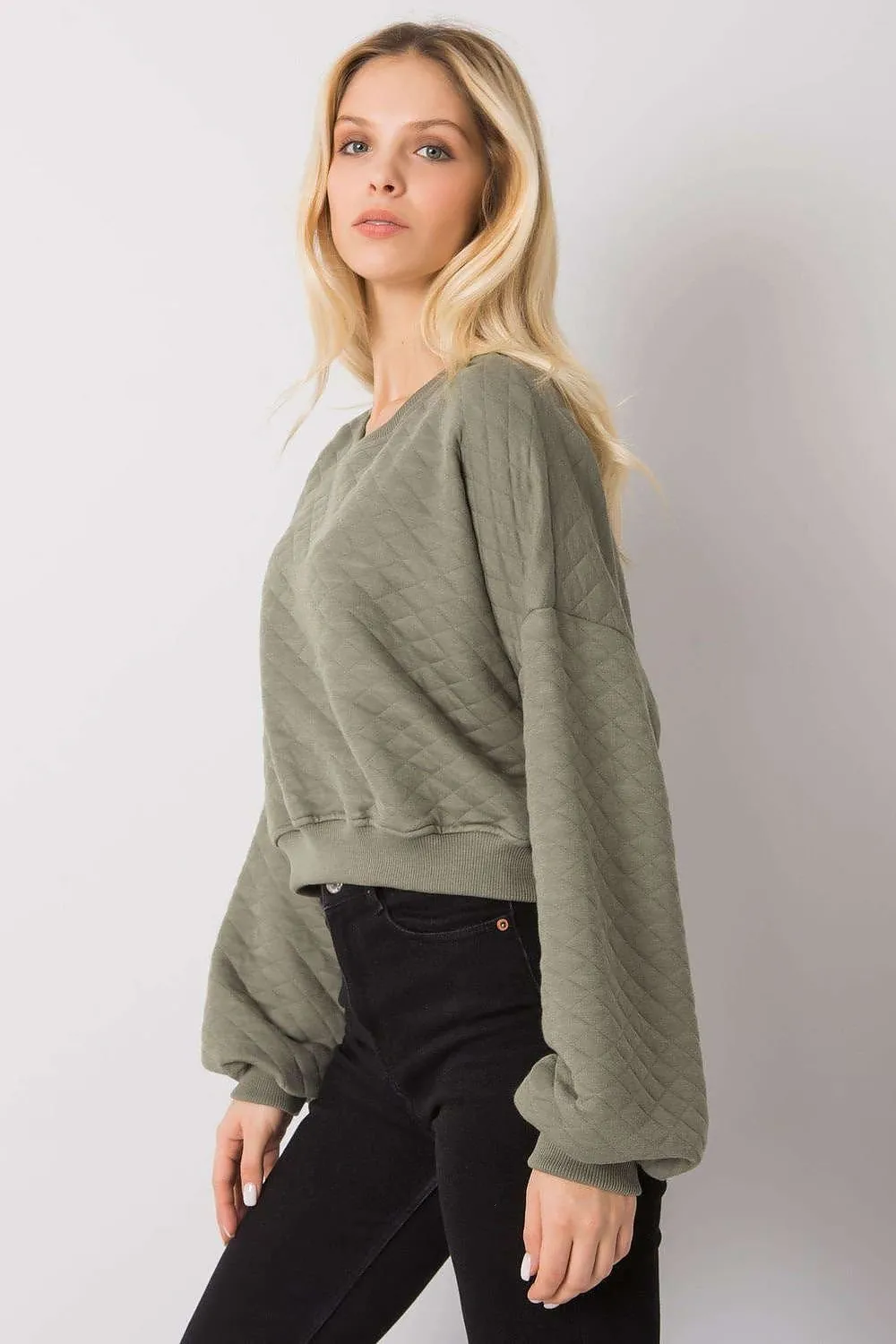 Chic Quilted Sleeve Sweatshirt - Luxurious Cotton Blend, Fashionable Ribbed Details