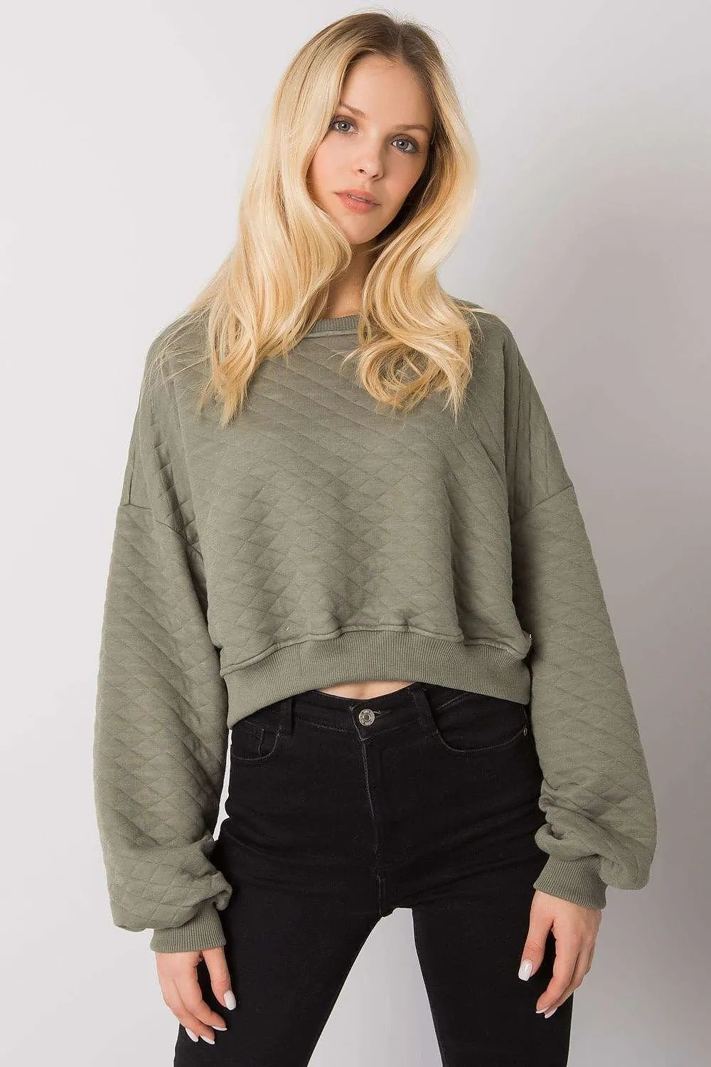 Chic Quilted Sleeve Sweatshirt - Luxurious Cotton Blend, Fashionable Ribbed Details