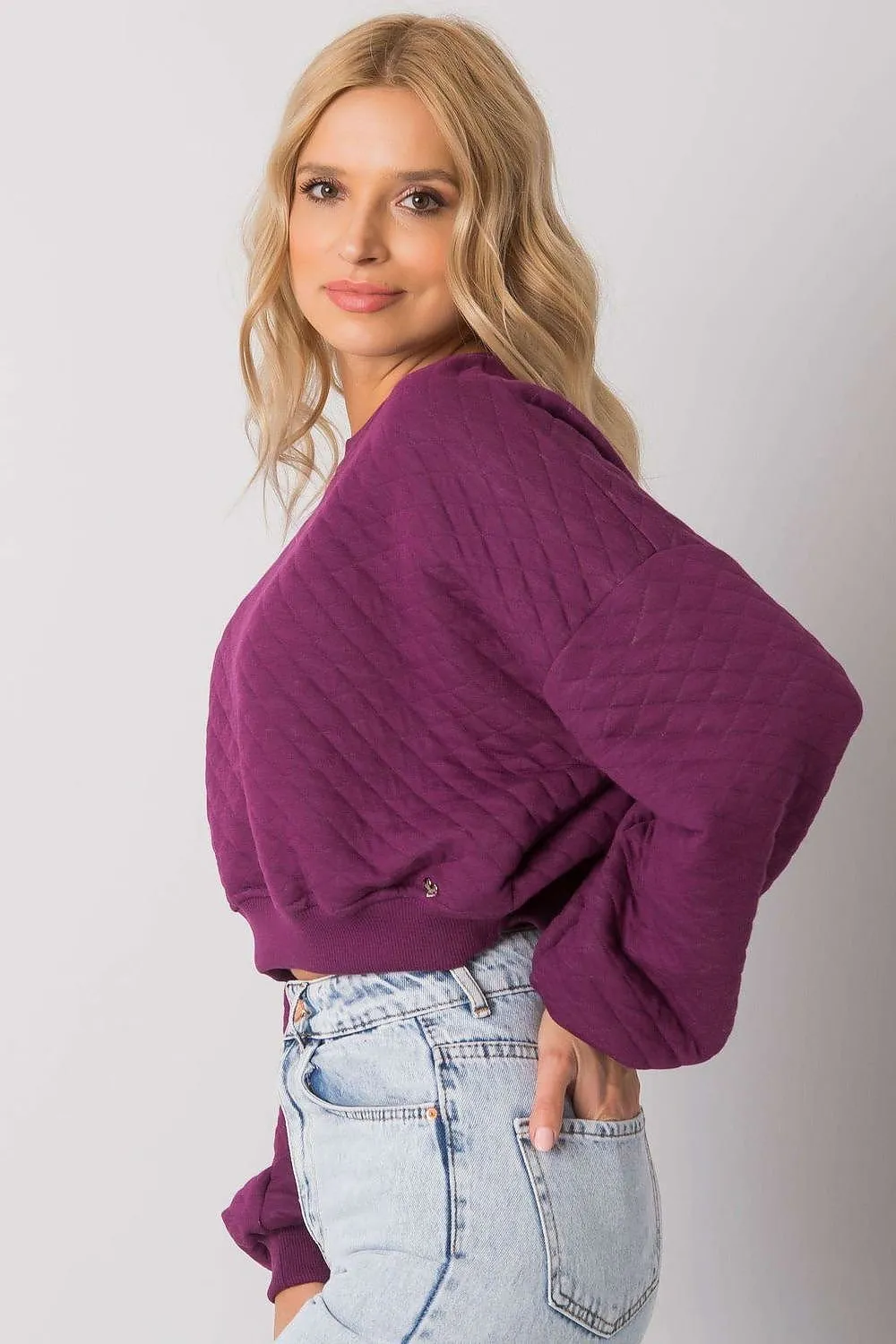 Chic Quilted Sleeve Sweatshirt - Luxurious Cotton Blend, Fashionable Ribbed Details