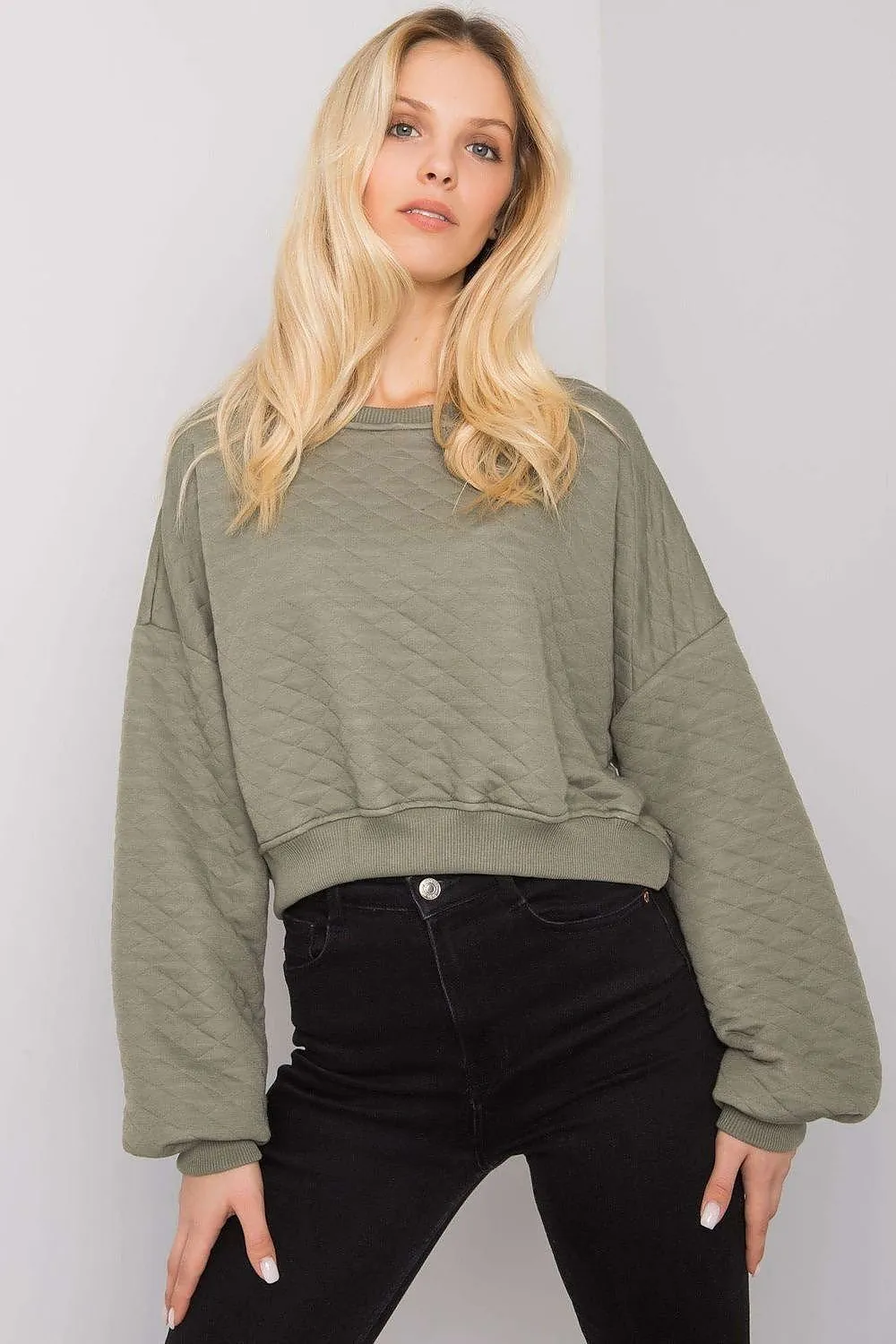 Chic Quilted Sleeve Sweatshirt - Luxurious Cotton Blend, Fashionable Ribbed Details