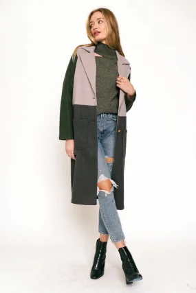 Color Block Long Coat Char