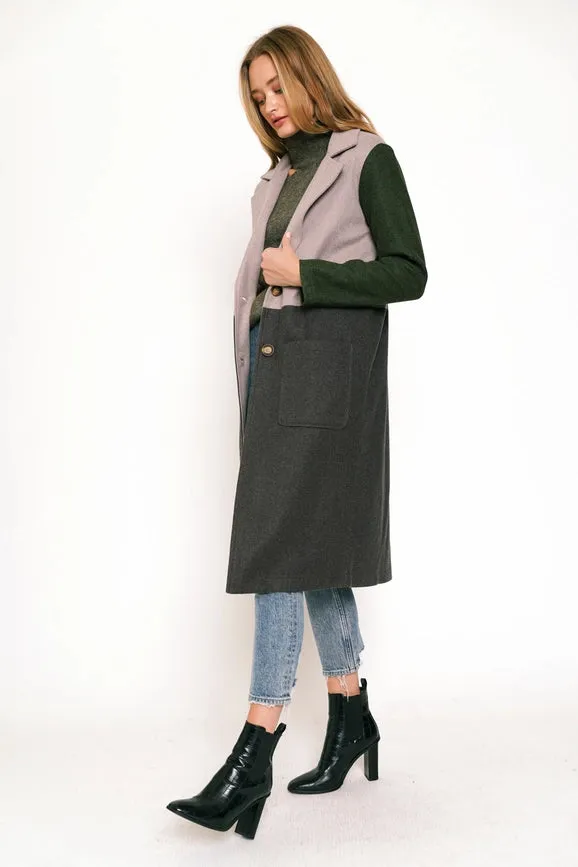 Color Block Long Coat Char