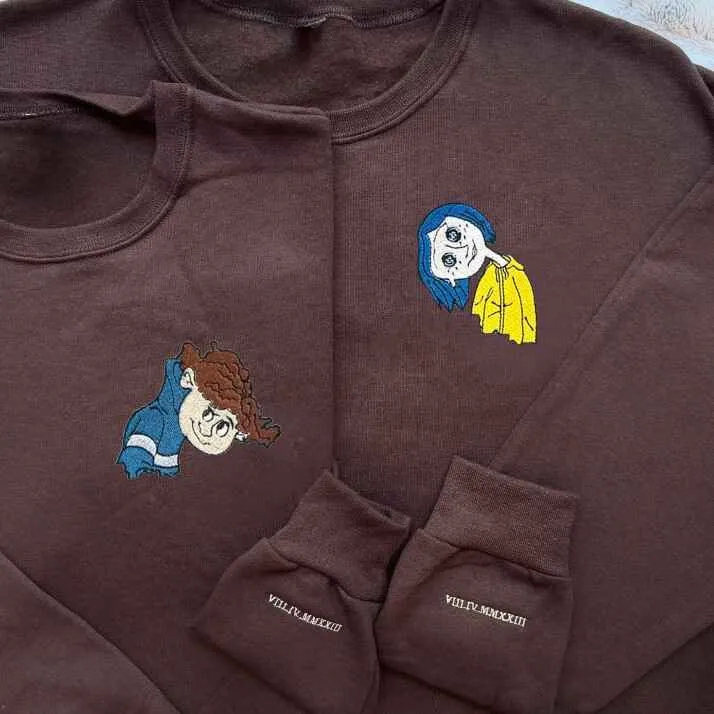 Coralinee and Wybie Couple Hoodies - Custom Embroidered Matching Hoodies For Couples