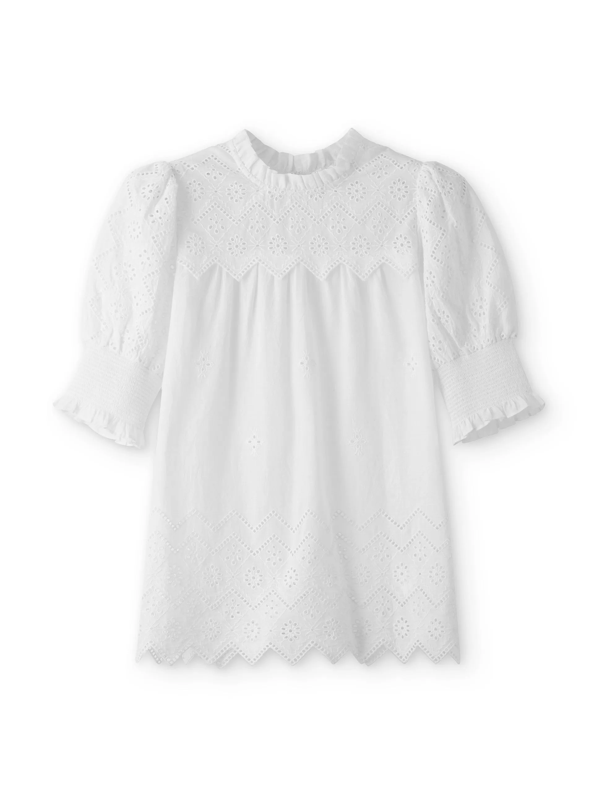 Cotton broderie highneck top