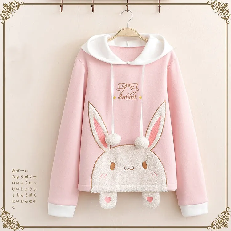 Cuddle-worthy Chic: Harajuku Bunny Ear Plush Letter Hooded Sweatshirt - Your Cozy Cute Haven! 🐰💖