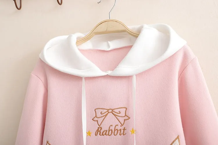 Cuddle-worthy Chic: Harajuku Bunny Ear Plush Letter Hooded Sweatshirt - Your Cozy Cute Haven! 🐰💖