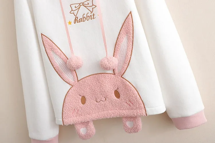 Cuddle-worthy Chic: Harajuku Bunny Ear Plush Letter Hooded Sweatshirt - Your Cozy Cute Haven! 🐰💖