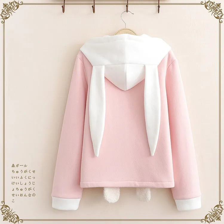 Cuddle-worthy Chic: Harajuku Bunny Ear Plush Letter Hooded Sweatshirt - Your Cozy Cute Haven! 🐰💖