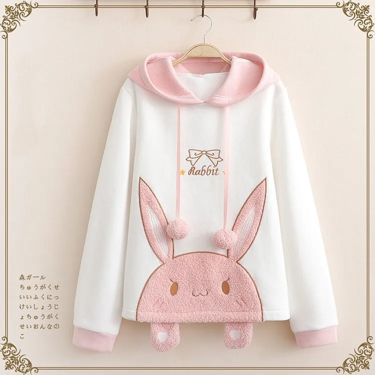 Cuddle-worthy Chic: Harajuku Bunny Ear Plush Letter Hooded Sweatshirt - Your Cozy Cute Haven! 🐰💖