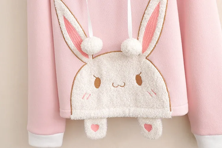 Cuddle-worthy Chic: Harajuku Bunny Ear Plush Letter Hooded Sweatshirt - Your Cozy Cute Haven! 🐰💖