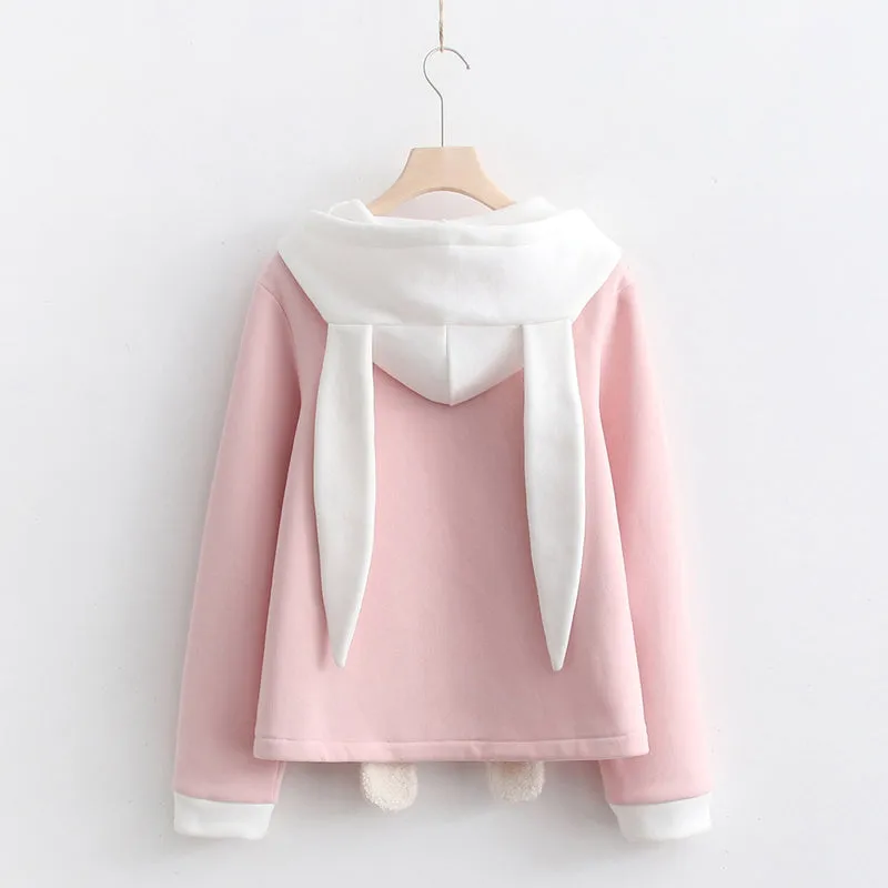 Cuddle-worthy Chic: Harajuku Bunny Ear Plush Letter Hooded Sweatshirt - Your Cozy Cute Haven! 🐰💖