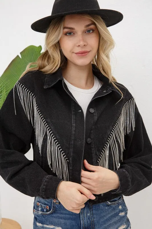 Denim Chevron Fringe Jacket