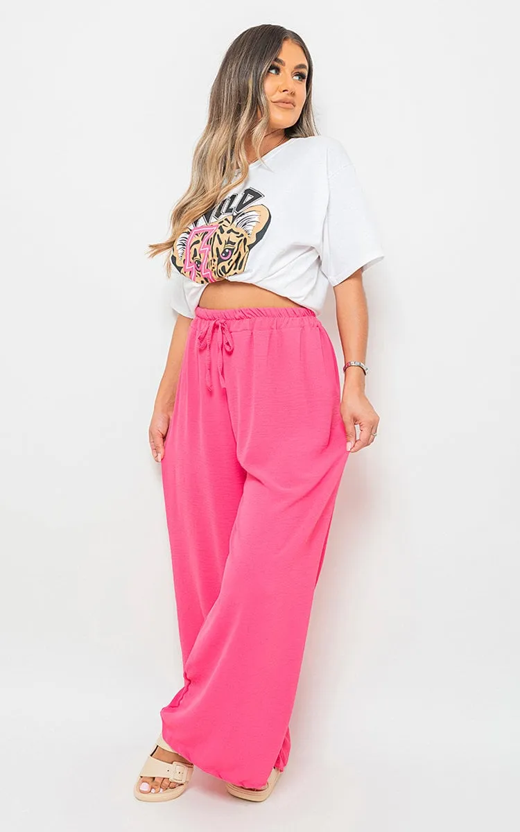 Drawstring Gathered Waist Wide Leg Trouser