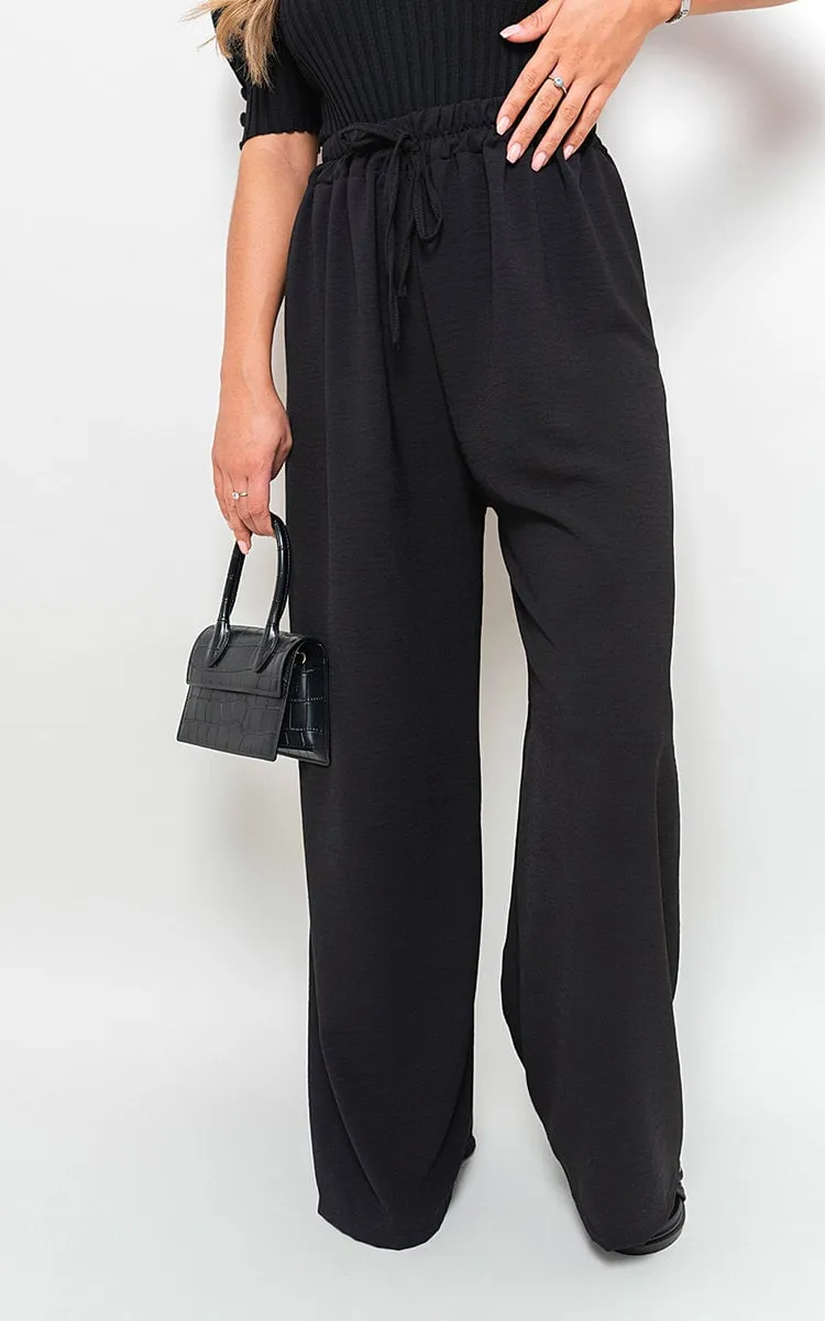 Drawstring Gathered Waist Wide Leg Trouser