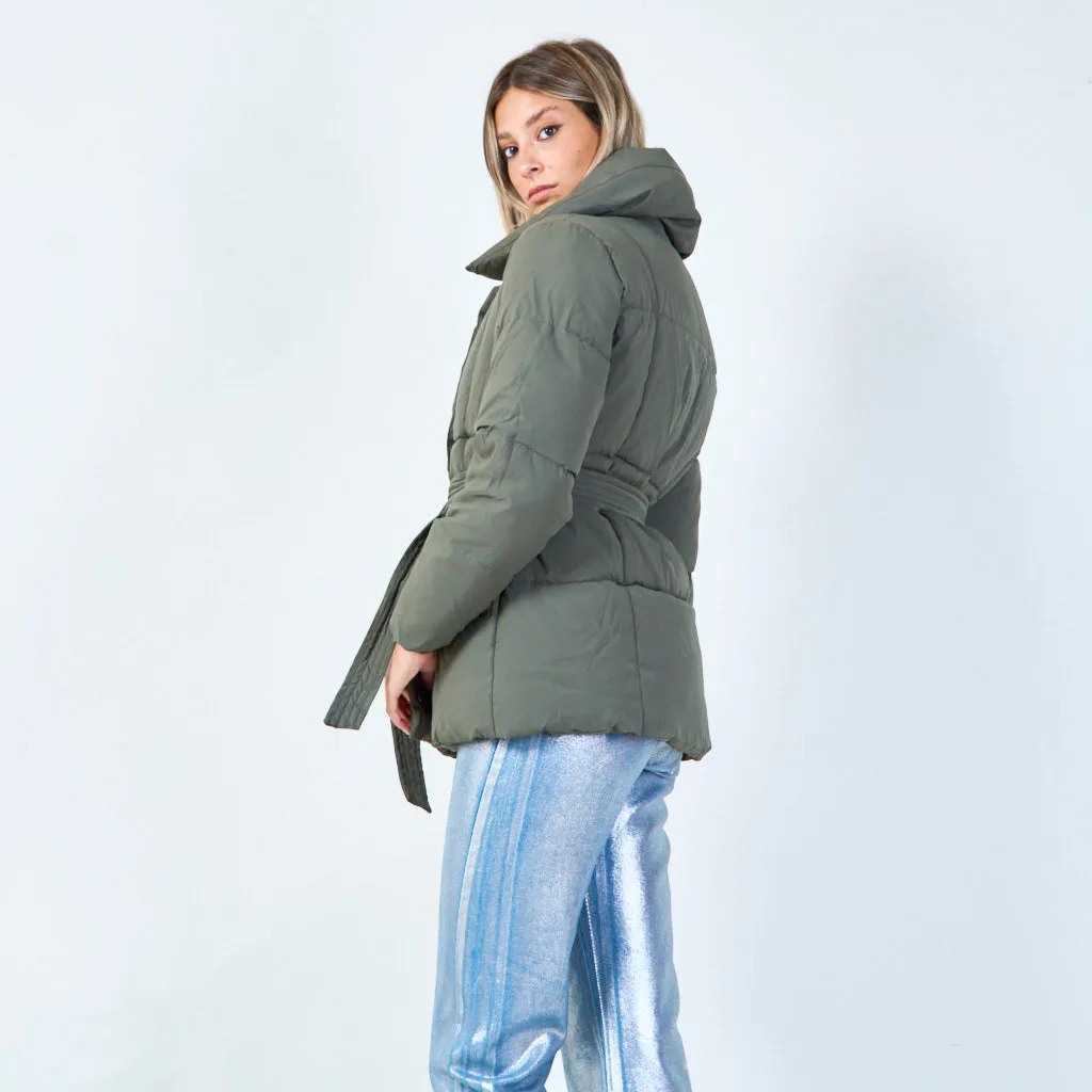 Elegant belted padded jacket wholesale