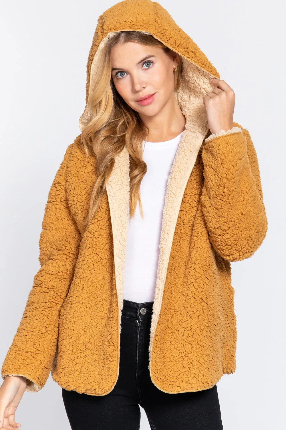 Faux Fur Reversible Hoodie Jacket