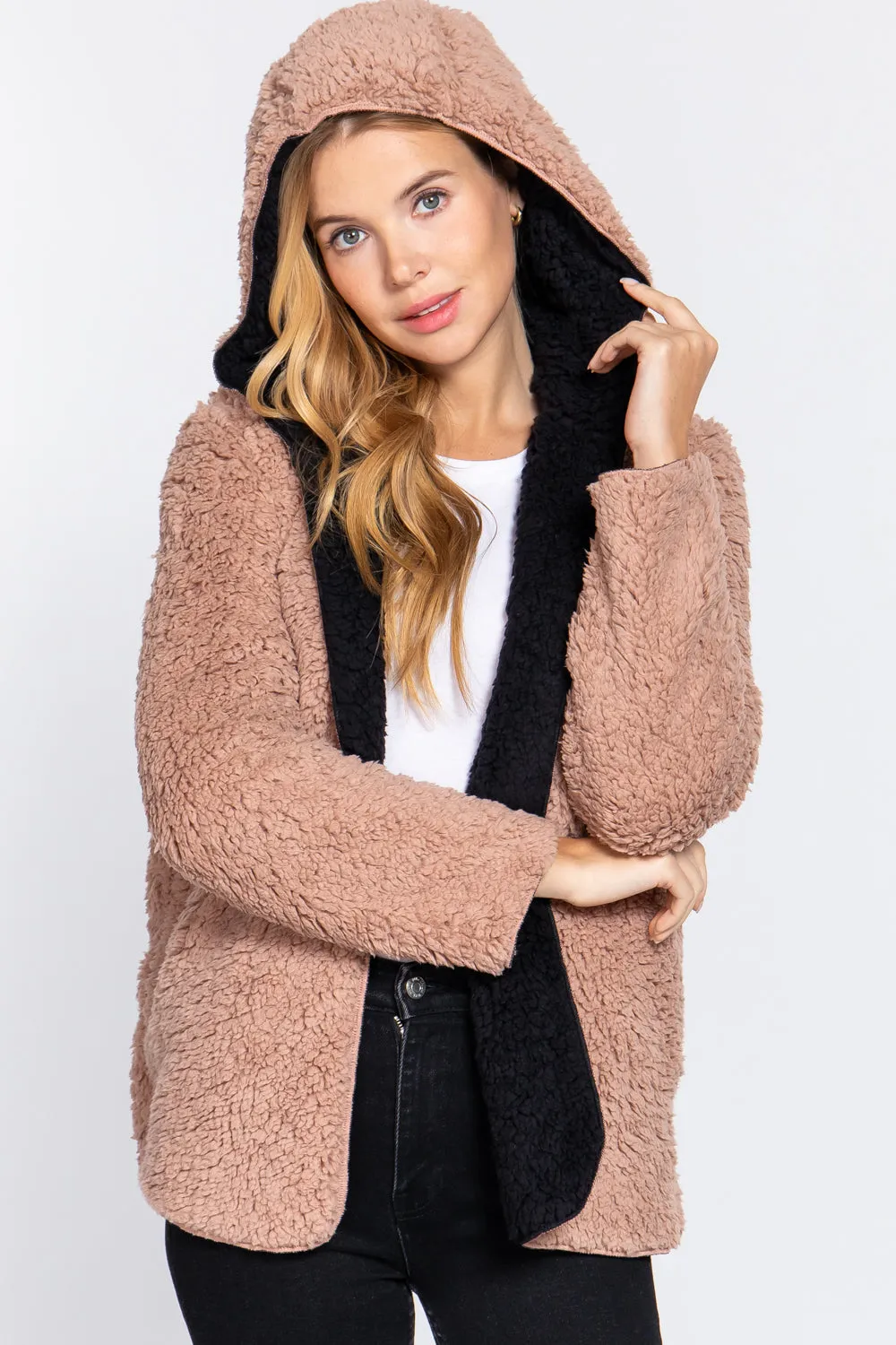 Faux Fur Reversible Hoodie Jacket