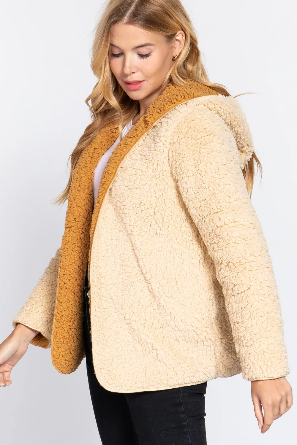 Faux Fur Reversible Hoodie Jacket