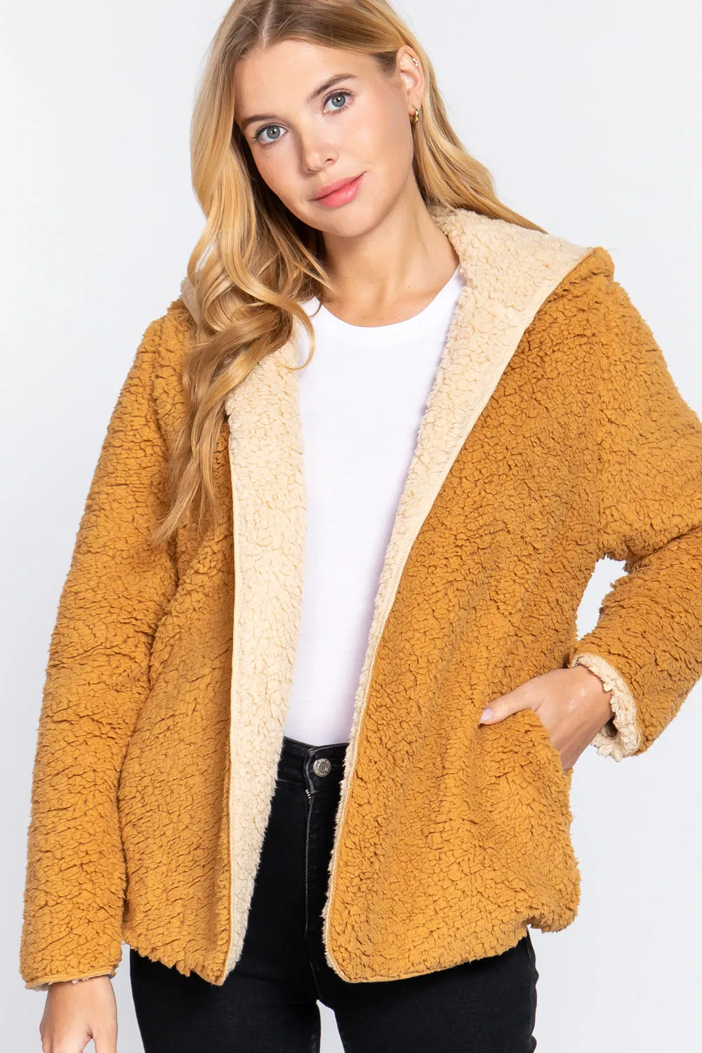 Faux Fur Reversible Hoodie Jacket