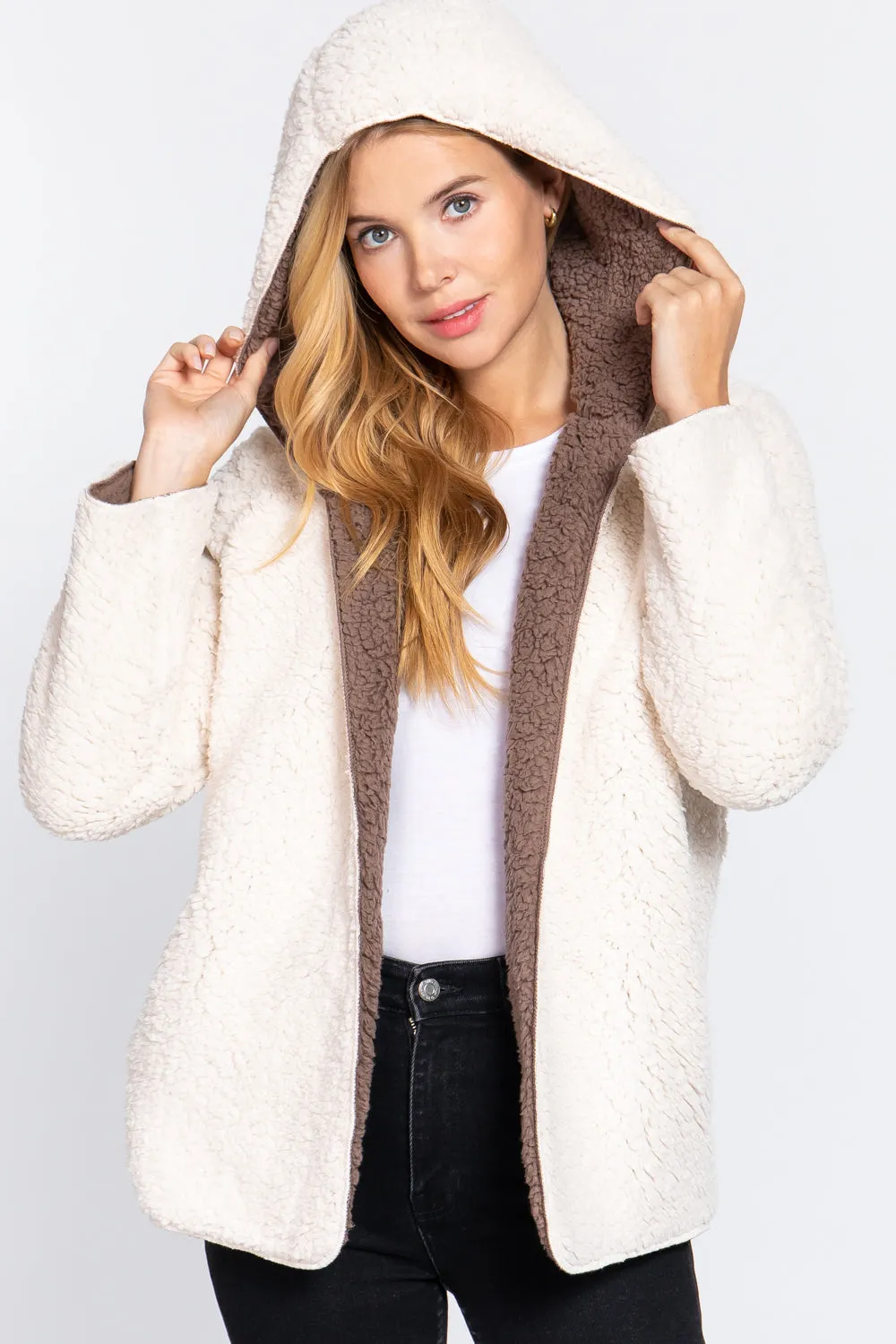 Faux Fur Reversible Hoodie Jacket