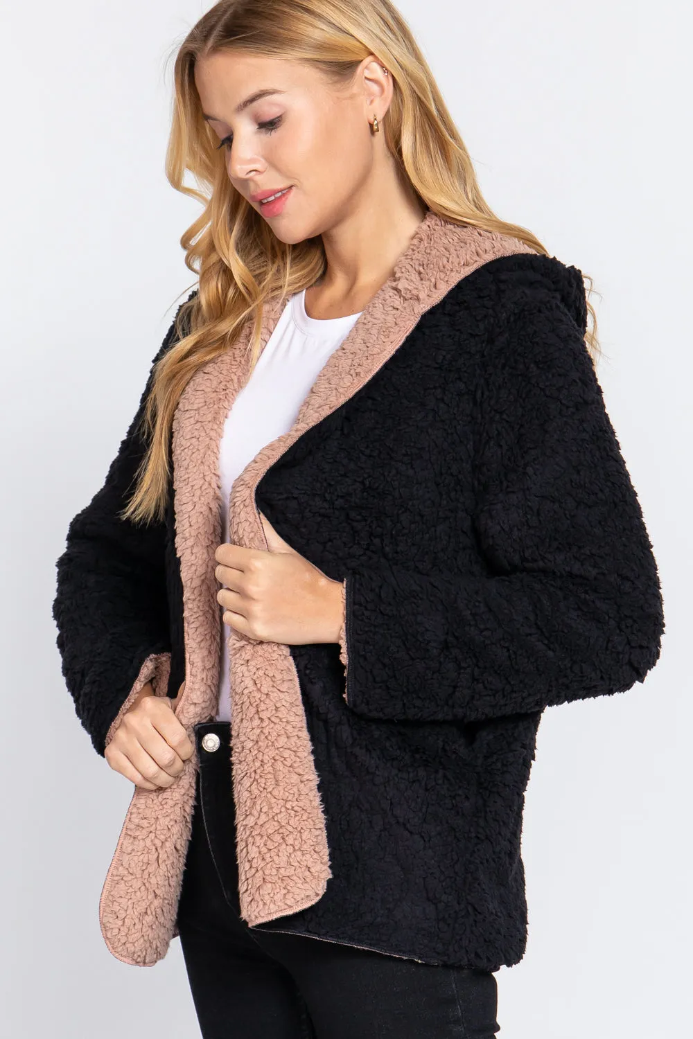 Faux Fur Reversible Hoodie Jacket