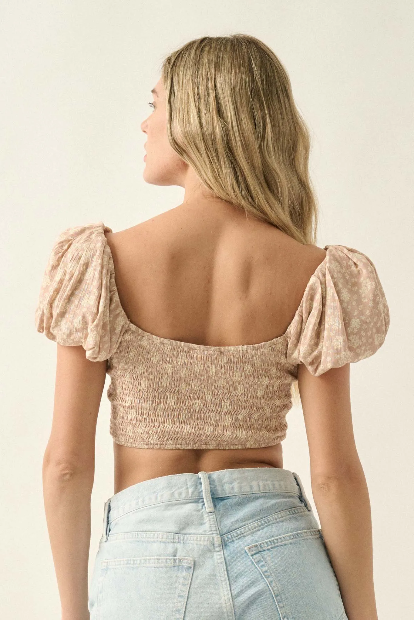 Feeling Fresh Floral Puff-Sleeve Cropped Corset Top