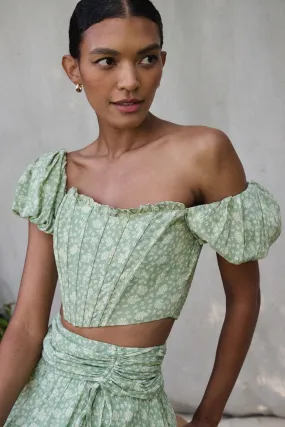 Feeling Fresh Floral Puff-Sleeve Cropped Corset Top