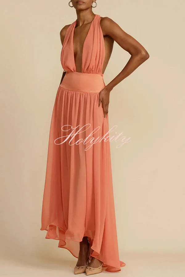 Femininity and Elegance Tulle Halter Neck Backless Maxi Dress