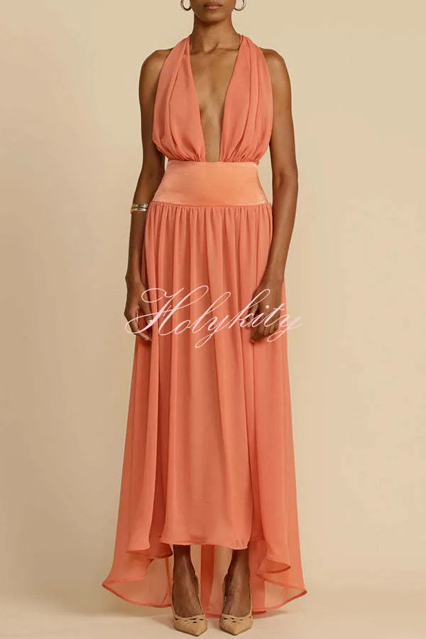 Femininity and Elegance Tulle Halter Neck Backless Maxi Dress