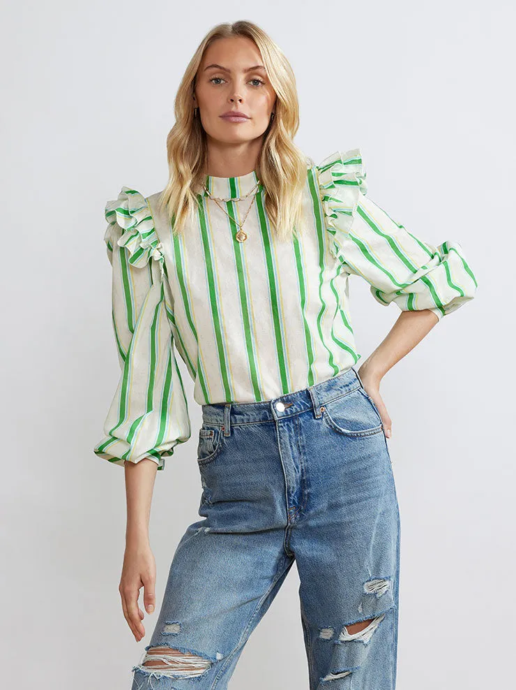 Fleur Green Stripe Top