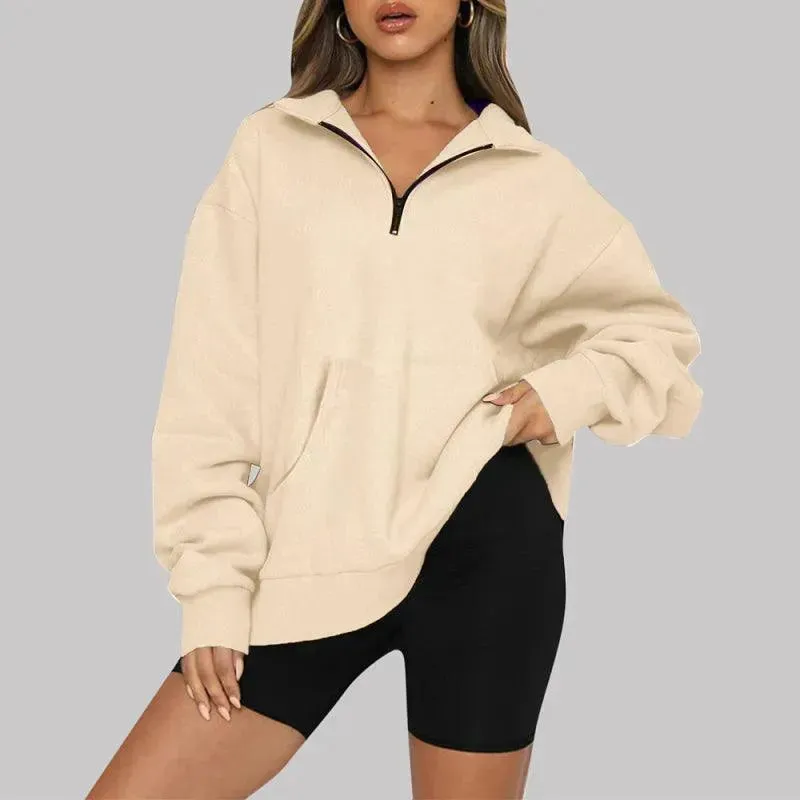 Front Pocket Zipper Women Sweatshirt