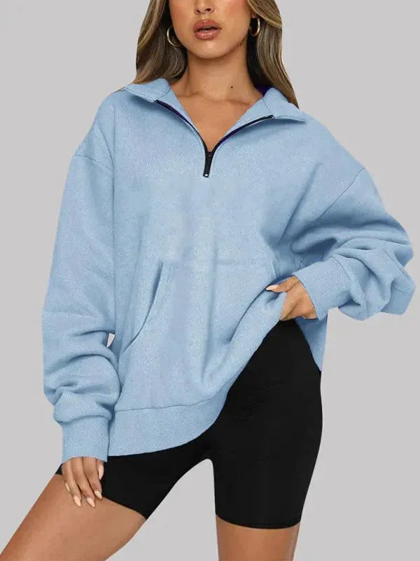 Front Pocket Zipper Women Sweatshirt