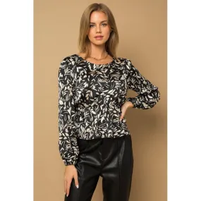 GILLI L/S Back Tie Peplum Floral Top