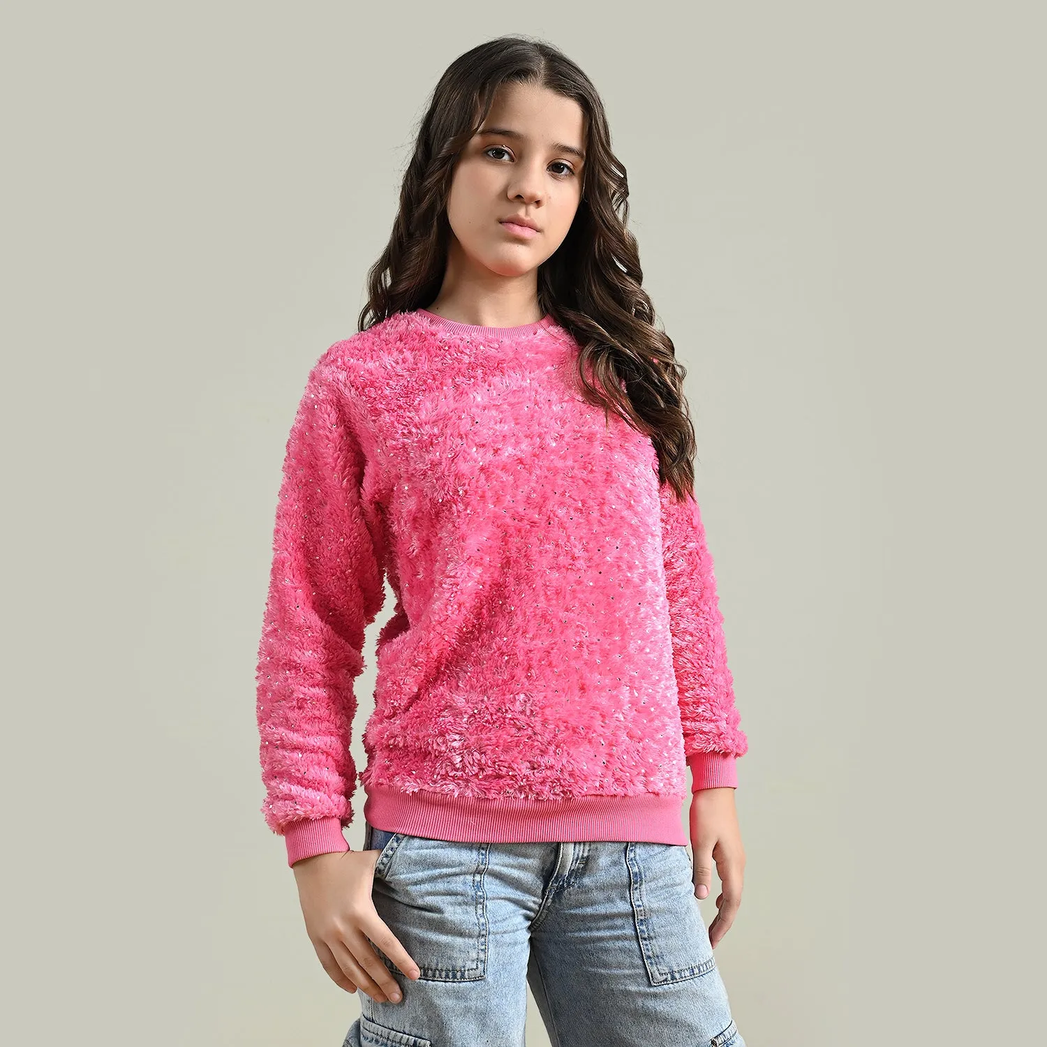 Girls Jacquard Sweatshirt Golden Polka Dots-Sachet Pink