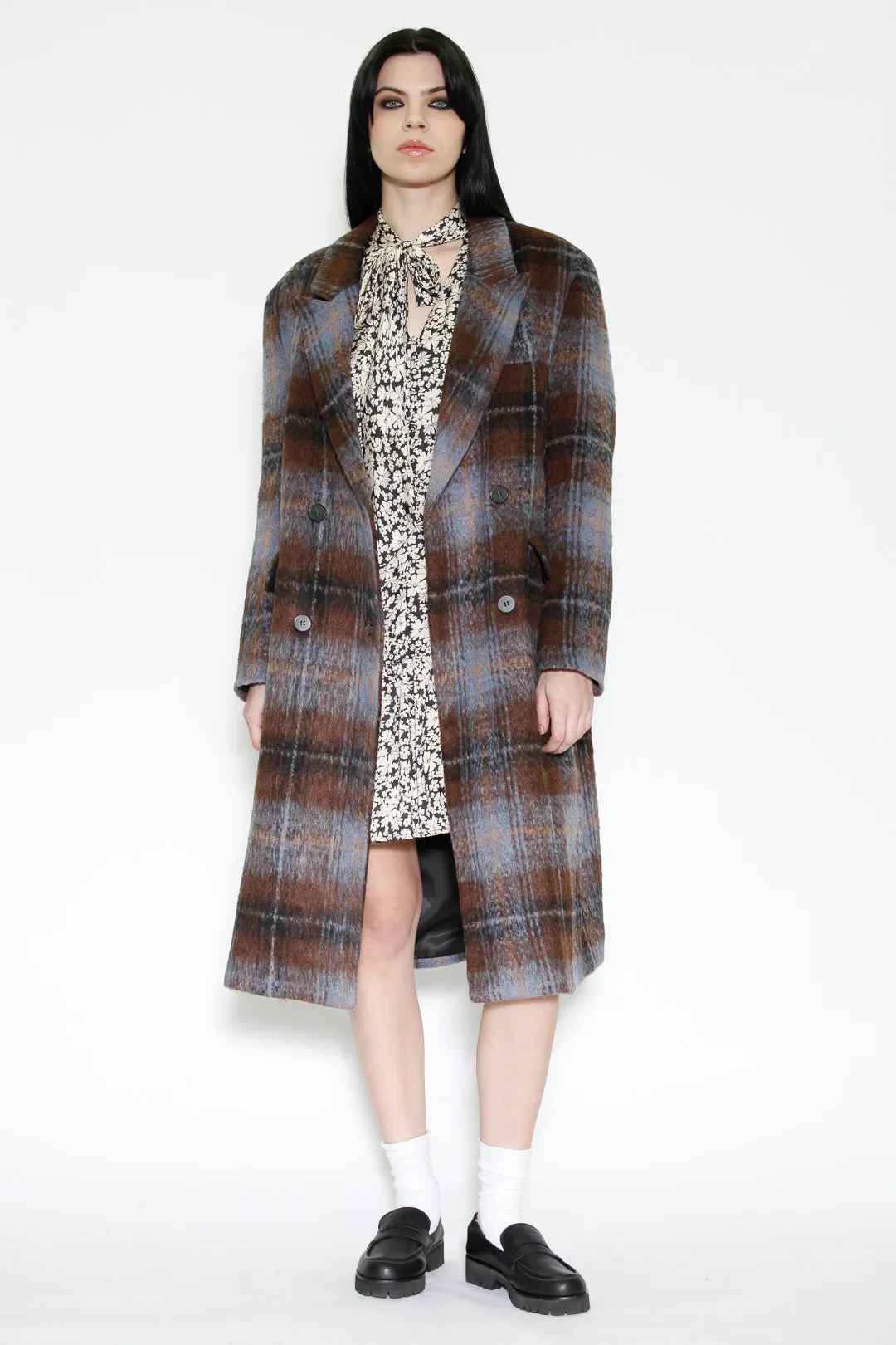 Heavy Wool Chocolate Plaid Coat