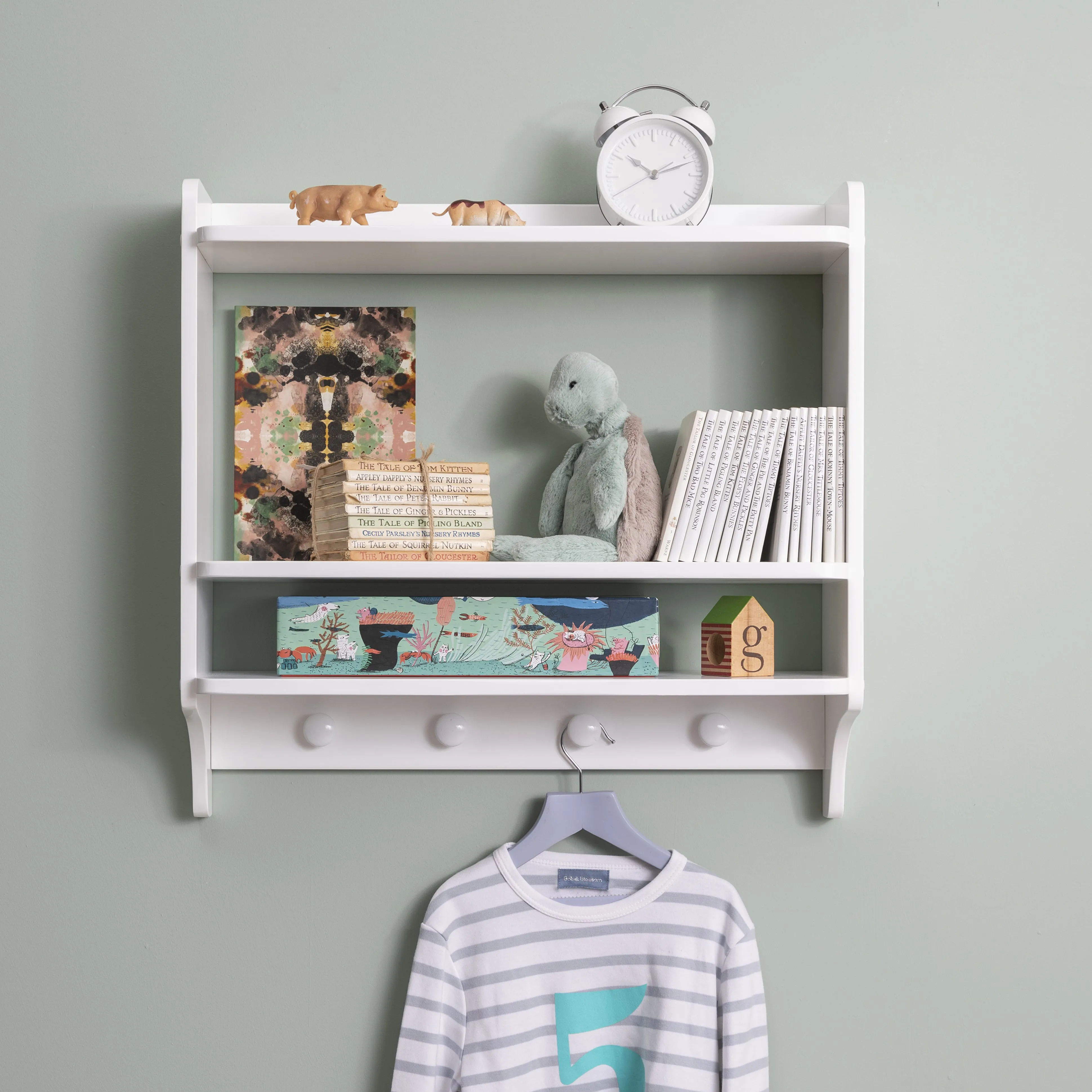 Hege Double Shelf with Coat Hook in Classic White