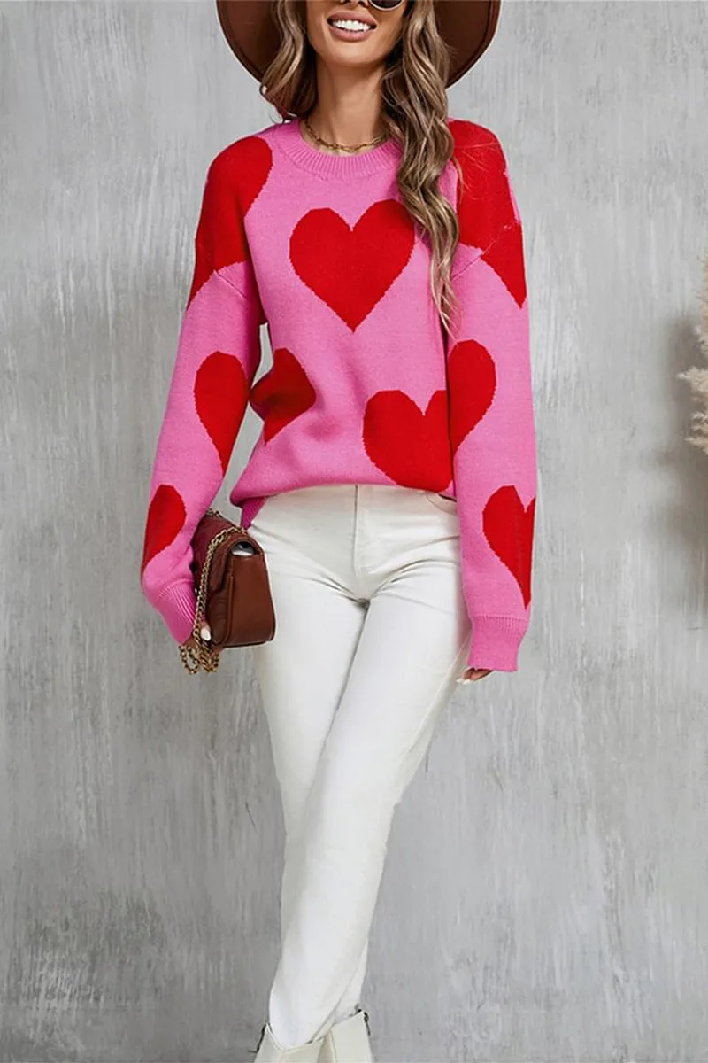 HWS1204 Heart Pattern Knit Sweater